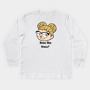 Does She Know? Parody Space Buns Afro Puff Meme Kids Long Sleeve T-Shirt